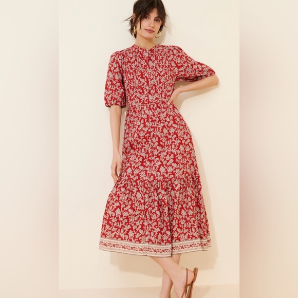 Madewell Dresses & Skirts - Madewell Pintucked Puff-Sleeve Midi Dress Floral Boho in Ground Madder Size 2